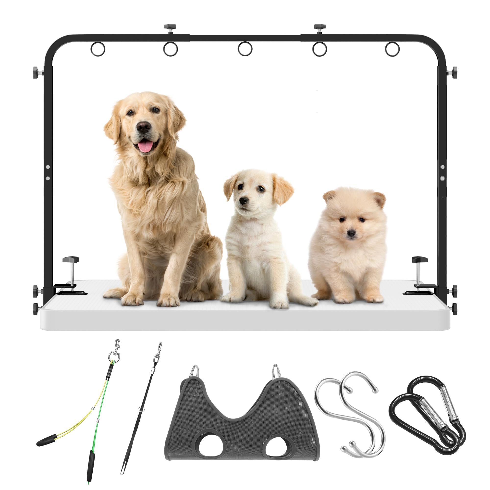 Photo 1 of Josmimic Adjustable Dog Grooming Arm for Table: 42'' Height, 27''–39'' Width, Clamp Fits Up to 2.76'', with Hammock & 2 Nooses – Portable Pet Grooming Station for Nail Trimming, Cats & Dogs at Home