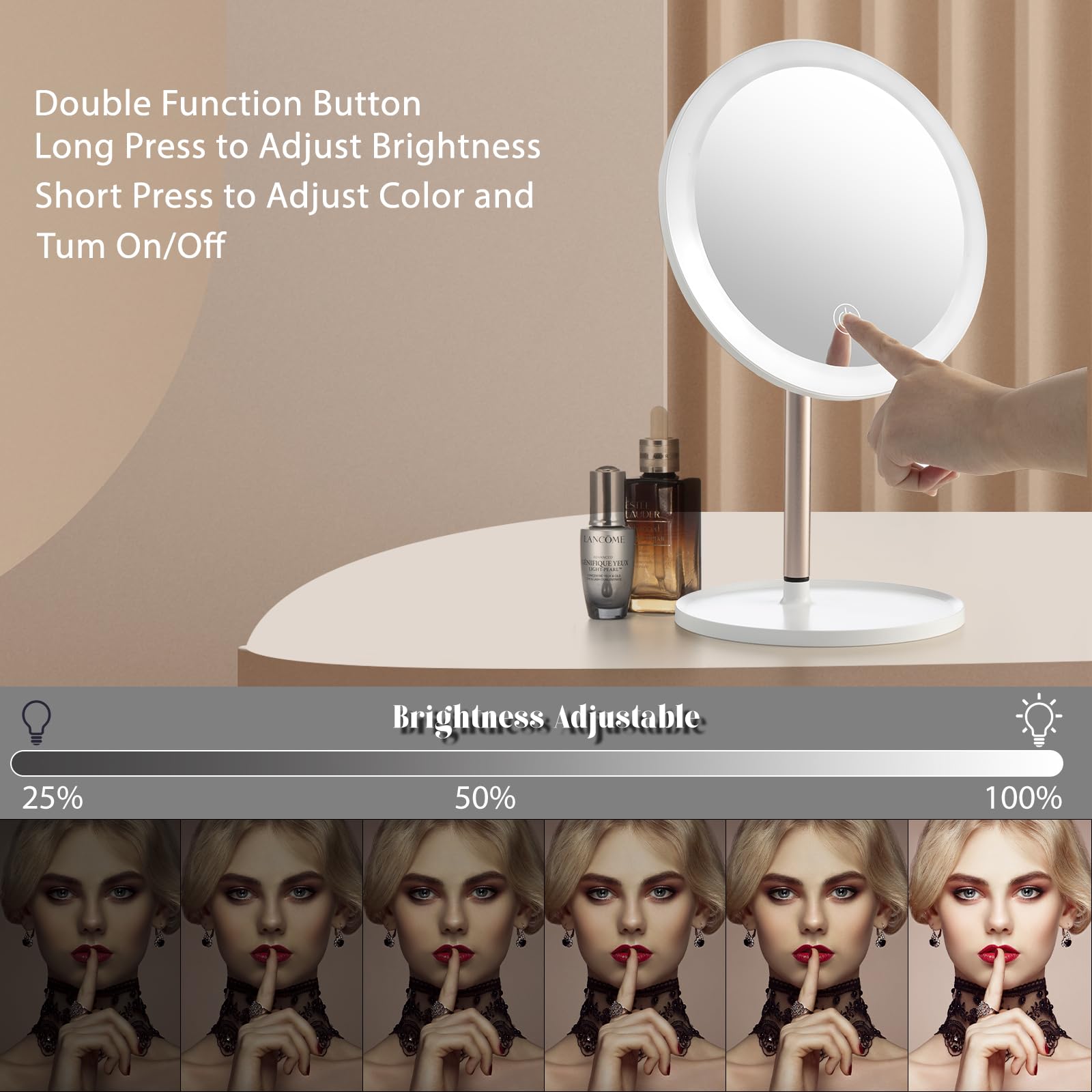 YEAKE Lighted Makeup Mirror,8.5