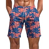 Kiptmug Mens Tropical Board Shorts for Summer Hawaiian Flowers Print Casual Vacation