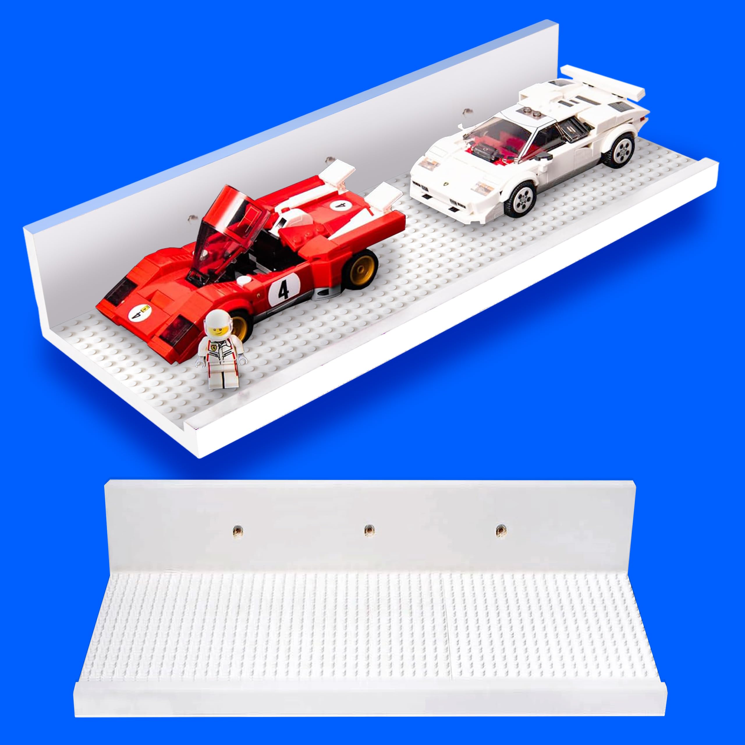 Photo 1 of Brickmaster Displays - 16in Shelves Floating Shelves for Building Block Display - Compatible as a Lego Display Shelf - Floating Shelves for Wall - Works with Major Building Blocks - White 2-Pack