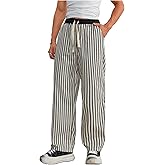 SHENHE Men's Striped Wide Leg Pants Drawstring Elastic Waist Casual Loose Fit Trousers