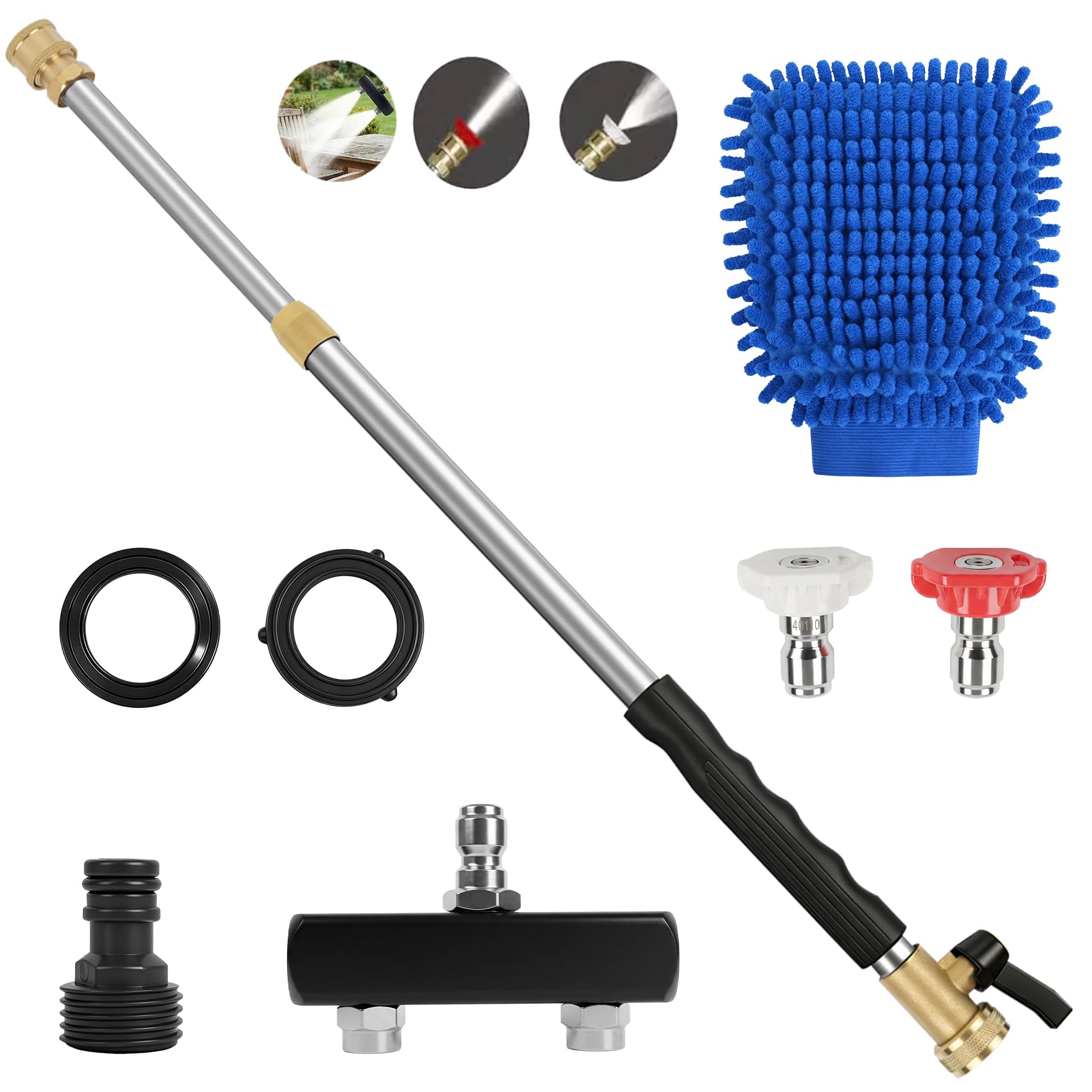 Photo 1 of Jet Nozzle High Pressure Hose Nozzle, 2026 Upgraded Extendable Power Washer Wand with 2 Spray Jet Hose and 1 High Pressure Dual Nozzle Washer Tools for Garden Hose, Car Washing, Patio and Floor