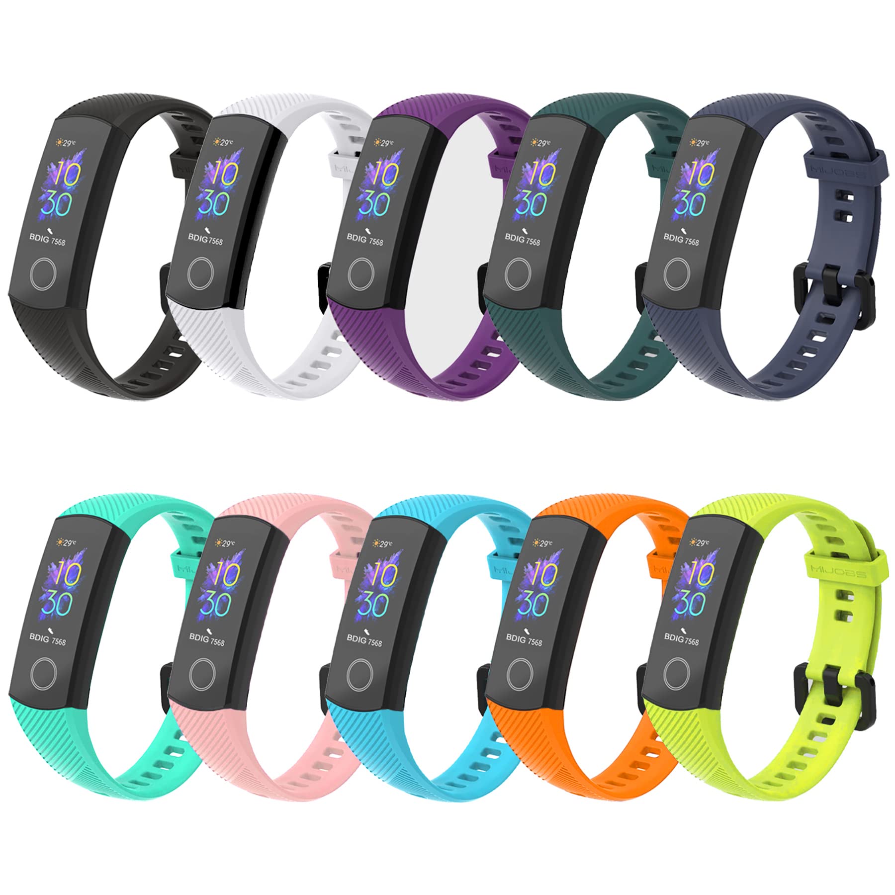 BDIG 10 Pieces Bracelet for Honor Band 5 Band 4 Strap Replacement, Soft Silicone Strap Wristband WatchBand Accessories for Honor Band 5/4 (No Host)
