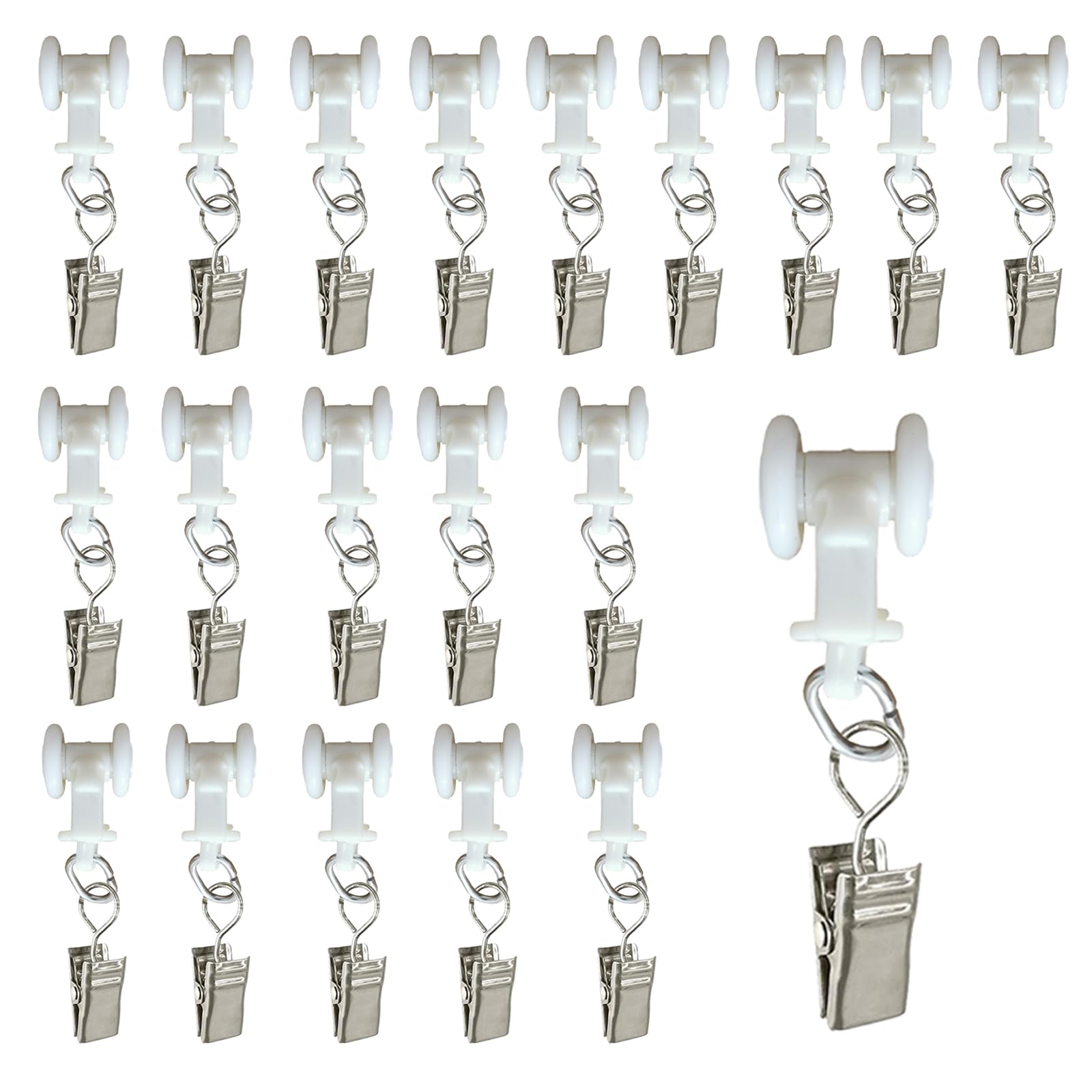 Photo 1 of 20Pack Curtain Track Gliders Hooks- Dual Wheel Roller Carriers with Stainless Steel Hooks for Sliding Curtains and Drapes