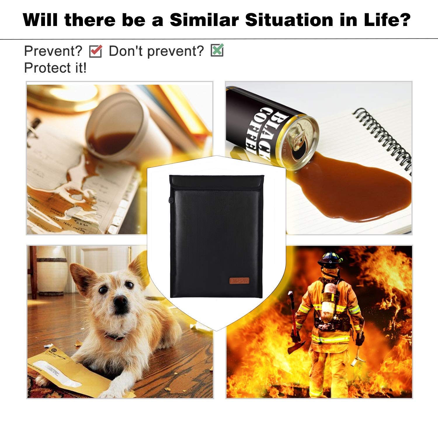 Fireproof Bag (11x15inch) ENGPOW Non-Itchy Silicone Coated Fire Resistant Money Bag Fireproof Safe Storage for Money,Documents,Laptop,Jewelry and Passport (Black)