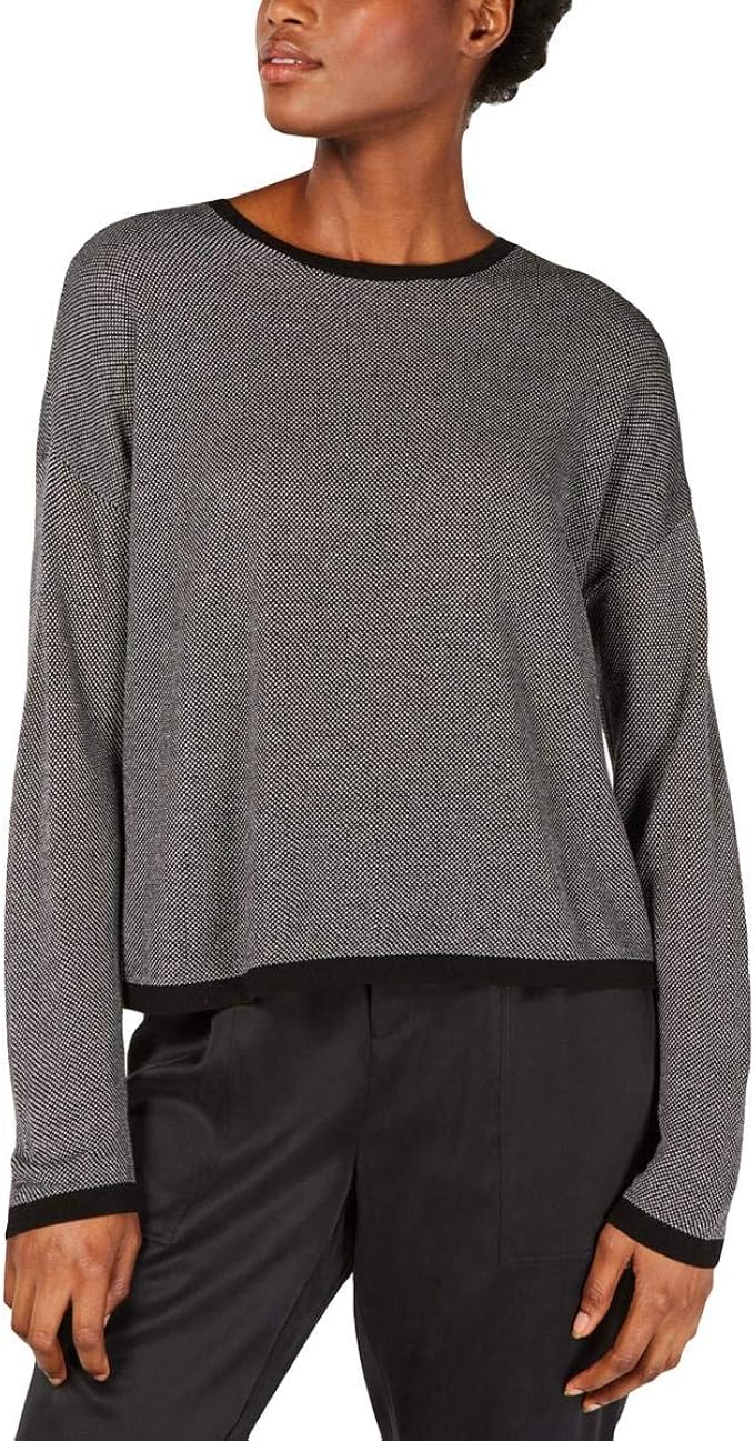 Eileen Fisher ContrastTrim Crewneck Sweater Black XL Amazon.co.uk