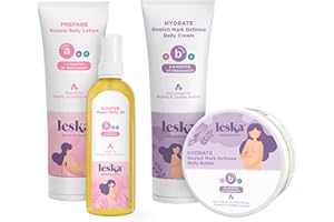 Leska Pregnancy Stages A & B Set | Belly Lotion, Belly Oil, Stretch Mark Defense Cream & Belly Butter | Pregnant Mom Months 1-9 | Part of Complete 3-Part Pregnancy Skincare System (Set of 4, 4-4.93oz)