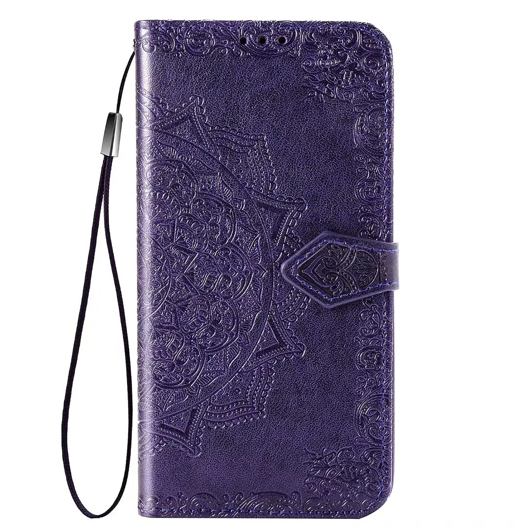 JIAFEI Case for OPPO A57 4G, Premium PU Leather Flip Wallet Cover, Beautiful 3D Embossed Designed Pattern Phone Shell with Stand/Card Slot Features, Purple