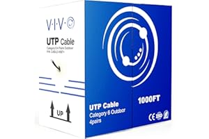 VIVO Waterproof 1,000ft Bulk Cat6 Wire, CCA Ethernet Cable, 23 AWG, UTP Pull Box, Outdoor Direct Burial, Black, CABLE-V007