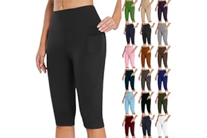 Sblioda Women's Knee Length Leggings-High Waist Capri Pants Workout Biker Tummy Control Slimming Athletic Gym Yoga Pants