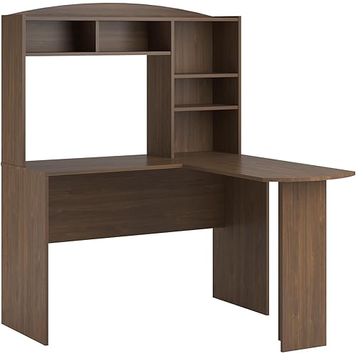 Ameriwood Home Dakota Space Saving L Desk with Hutch, Saint Walnut
