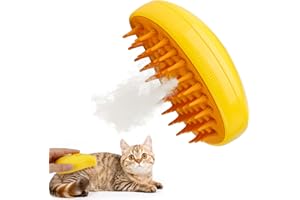 TOOVREN Cat Steam Brush, Self Cleaning Steam Cat Brush for Removing Tangled and Loose Hair, Steamy Cat Brush for Massage, Pet Hair Removal Comb for Cat and Dog（Yellow）