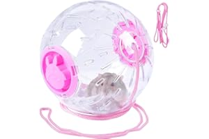 GENERIC 4.9" Hamster Wheel,Exercise Ball & Wheel - Silent Running Toy with Anti-Skid,Transparent Hamster Ball,Breathable Design & Rope for Easy Carry,for Little/Dwarf Mouse, Pink