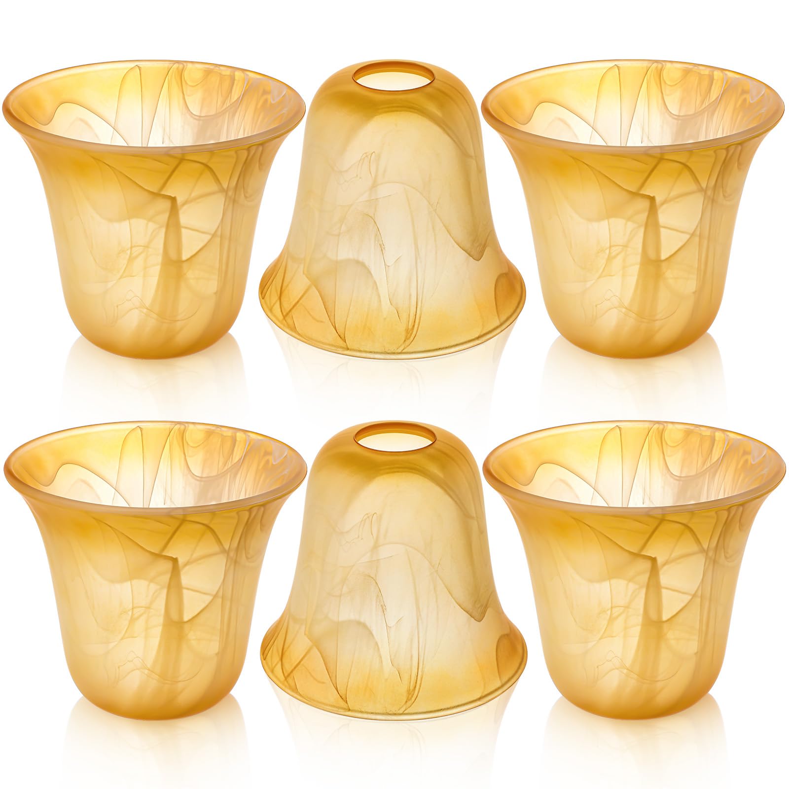 Photo 1 of Teenyyou 6 Pcs Bell Shaped Glass Lamp Shade E26 Replacement Globe Ceiling Fan Light Cover with 1-5/8'' Fitter Opening for Chandelier Wall Sconce Pendant Light Bathroom Vanity Fixture (Amber Marble)