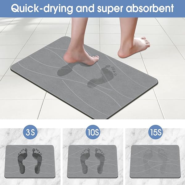 VEELOIM STONE BATH MAT DIATOMACEOUS EARTH SHOWER MAT NON-SLIP SUPER ABSORBENT DIATOMITE STONE BATH MATS FOR BATHROOM FLOOR QUICK DRYING NATURAL EASY TO CLEAN(23.6”×15.4″ GRAY)