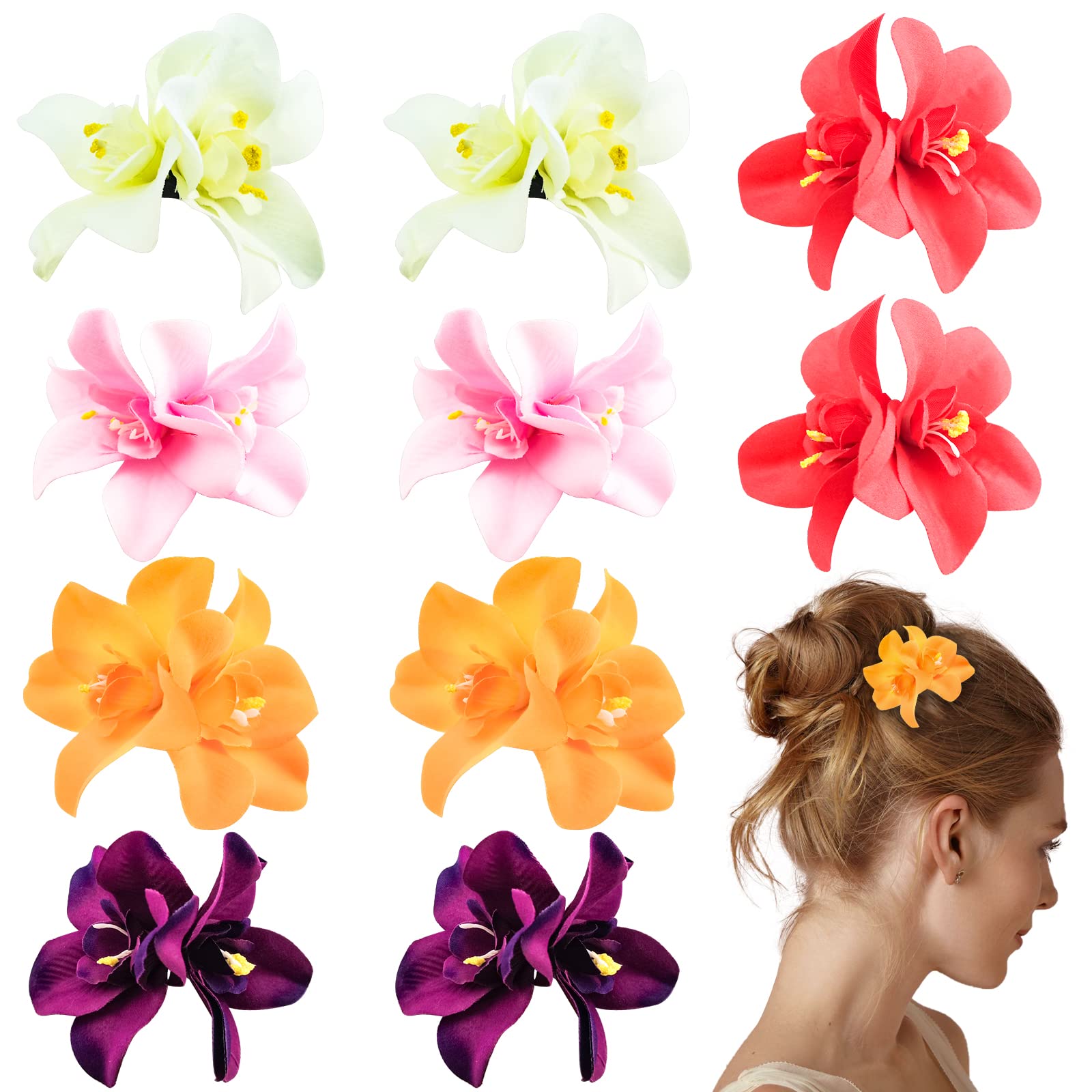 DonLeeving 10 PCS Bohemian Flower Hairpin Artificial Flower Hair Clip Hawaiian Hibiscus Plumeria Hairpin for Seaside Holiday Bridal Hair Accessories Bobby Pins Headwear for Woman Girl Lady
