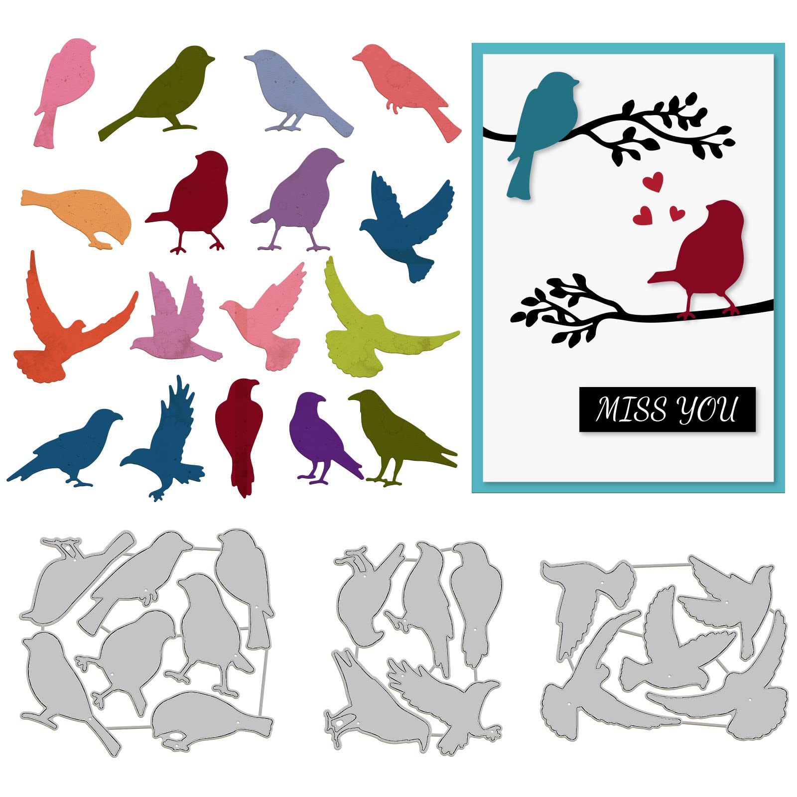 GLOBLELAND Birds Cutting Dies Metal Crows Pigeons Die Cuts Embossing Stencils Template for Paper Card Making Decoration DIY Scrapbooking Album Craft Decor