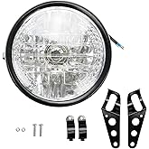 AUTOXBERT 7 Inch 35W Universal Motorcycle Headlight 12V H4 Round Halogen Headlight with Bracket, Yellow Turn Signal, High Low Beam, Fit For Most Motorcycle
