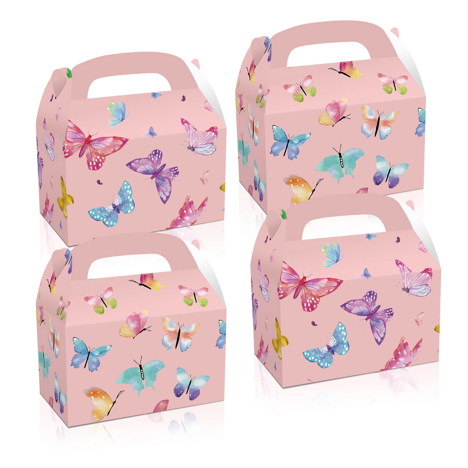12 Pack Butterfly Party Gift Treat Boxes, Spring Butterfly Pattern Paper Boxes, Butterfly Themed Birthday Party Favor Boxes, Candy Gift Bags, Wedding Handheld Gift Boxes for Girl Boy
