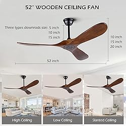 Solid Wood Ceiling Fans Without Light, 52 Inch Real