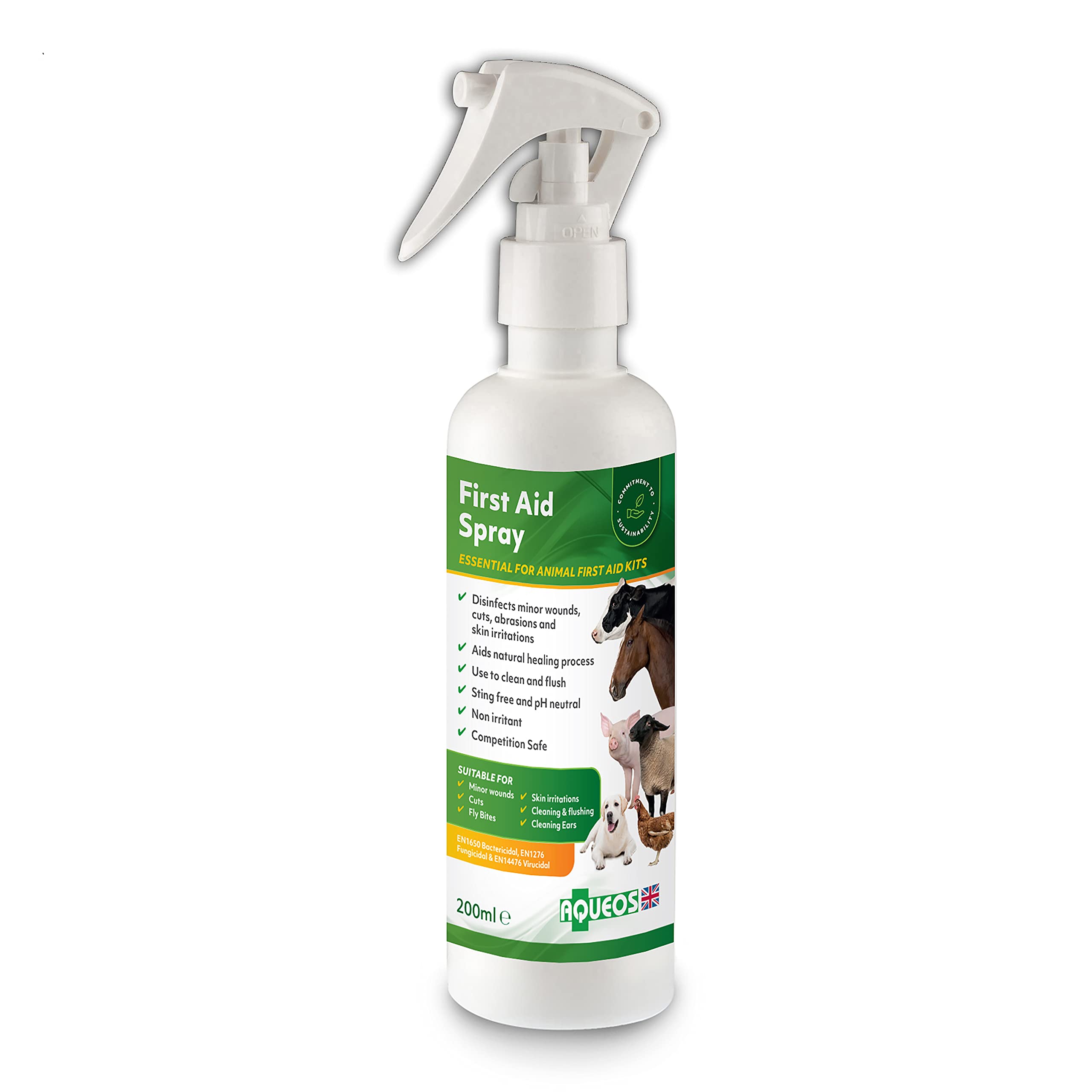 Aqueos Animal First Aid Spray | Wound Care | Skin Care | Antibacterial, Antiviral & Antifungal | For Dogs, Cats, Horses and any animal 200 ml, colorless
