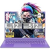 NOTODD Laptop 16" 12GB LPDDR4 512GB SSD Celeron N5095 Up to 2.9Ghz Quad-Core Win 11 PC 1920*1200 2K Screen Dual WIFI Support 
