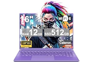 NOTODD Laptop 16" 12GB LPDDR4 512GB SSD Celeron N5095 Up to 2.9Ghz Quad-Core Win 11 PC 1920*1200 2K Screen Dual WIFI Support 