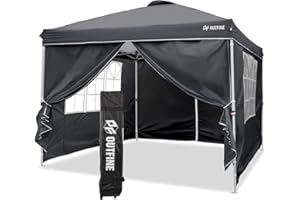 OUTFINE Canopy 10'x10' Pop Up Commercial Instant Gazebo Tent, Fully Waterproof, Outdoor Party Canopies with 4 Removable Sidewalls, Stakes x8, Ropes x4 (Black, 10 * 10FT)