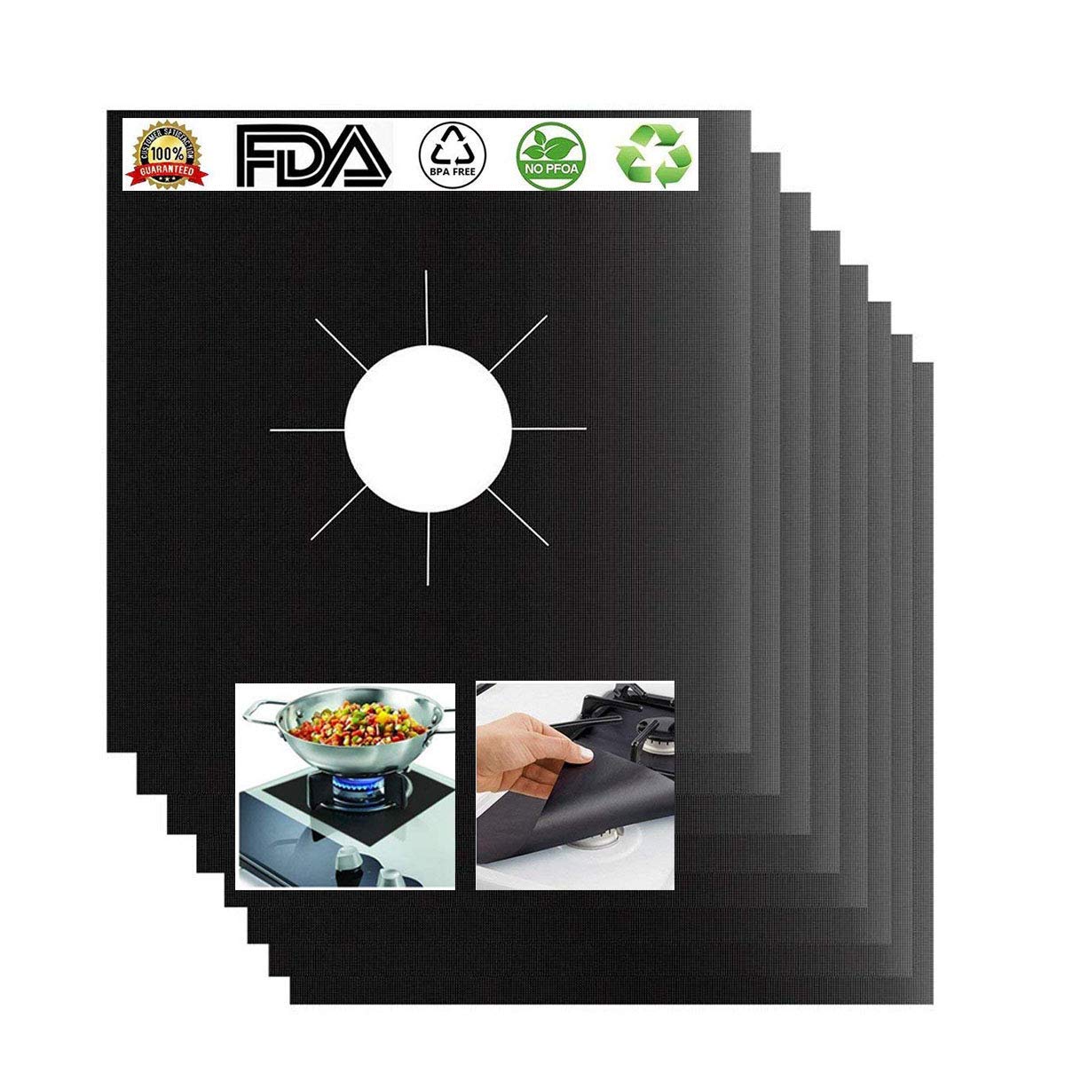 GuangTouL Stove Burner Covers ,8 Packs Black Gas Stove Protectors, 0.2mm Double Thickness Reusable, Non-Stick, Fast Clean Liners for Kitchen/Cooking