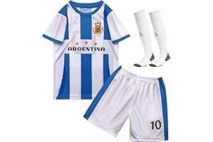 Cloong Kids National Soccer Jersey Outfits, Youth Football Training Shirt Shorts Set, Moisture-Wicking, Boys Girl Size 2-12Y