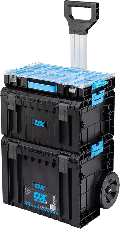 OX Tools TOOLTREK Trade Tool Storage System on Wheels Handle 3 Piece IP54