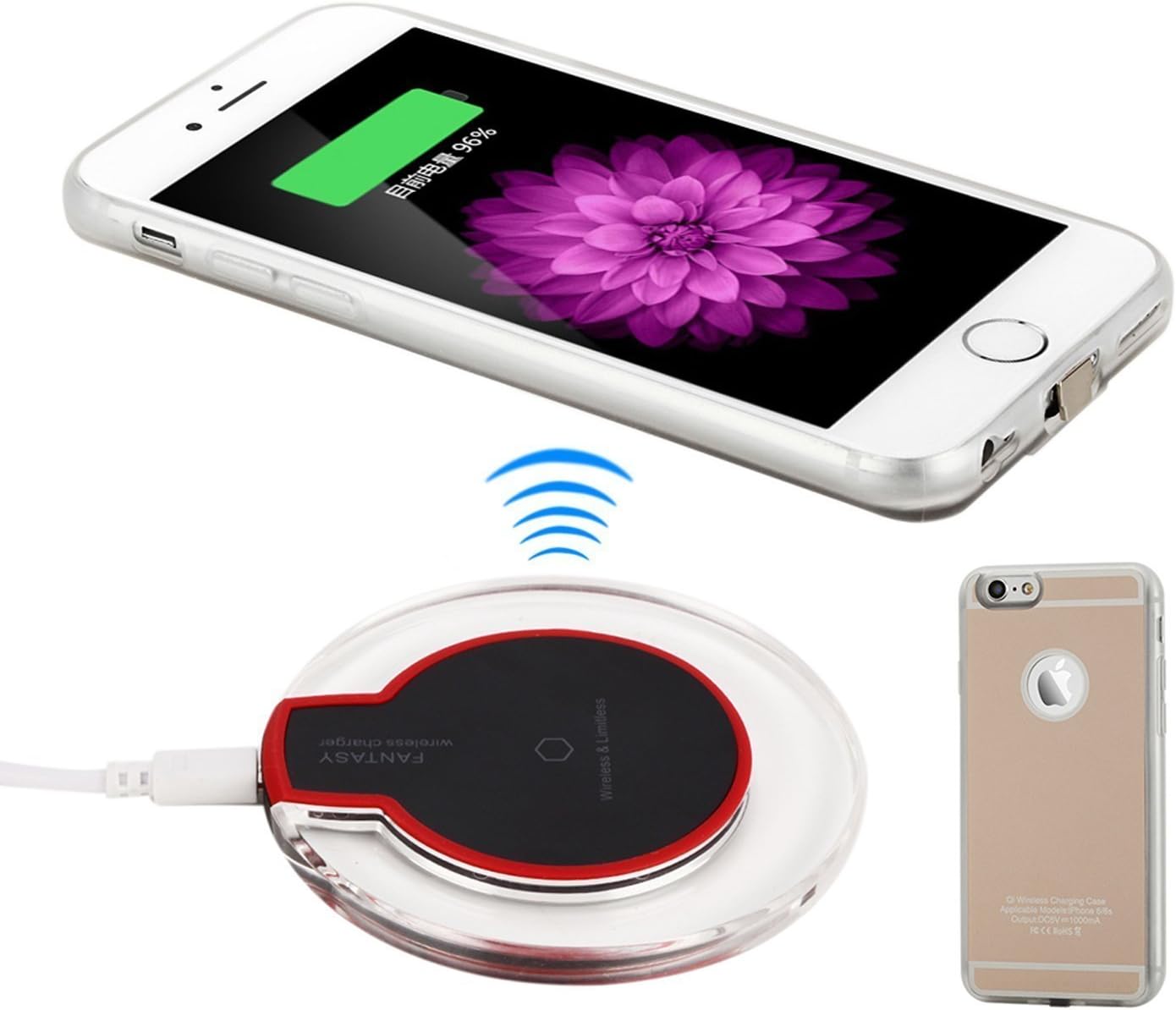 Antye Qi Wireless Charging Kit for iPhone 6/iPhone 6S (4.7 Inch), Including Qi Wireless Charging Case and Qi Wireless Charger Pad, Gold-Black