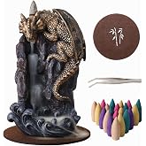 MAKOUYU Dragon Backflow Incense Holder Waterfall Incense Burner, with 100 Backflow Incense Cones,1 Mat,1 Tweezers,Aromatherapy Ornamental for Home Office Yoga (Golden Dragon)