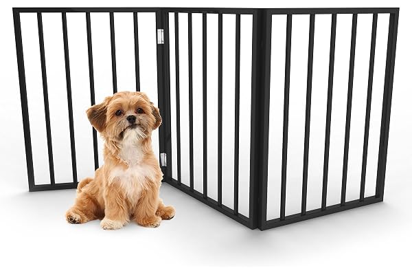 Pet Gate - 3-Panel Indoor Foldable Dog Fence for Stairs, Hallways, or Doorways - 54x24-Inch Wood Freestanding Dog Gates by PETMAKER (Black)