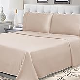 Superior 300 Thread Count Cotton Percale Sheet Set, Silky-Soft, Cooling Sheets, Bedding Basics, Crisp & Breathable Sheets, 1 Elastic Deep Pocket Fitted Sheet, 1 Flat Sheet, 1 Pillowcase, Twin XL, Tan