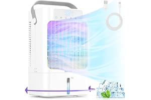 BAPOLE Portable Air Conditioners, 4 IN 1 Personal Air Cooler, Quiet 3 Speeds Portable AC with 7 Colors Light, 2 Cool Mist & 0-8H Timer and 90° Rotation, Small Air Conditioner Portable for Room,Office,Camping