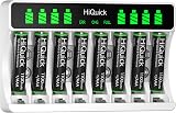 HiQuick 8-Slot Battery Charger with 8 x 1100mAh AAA NiMH Batteries