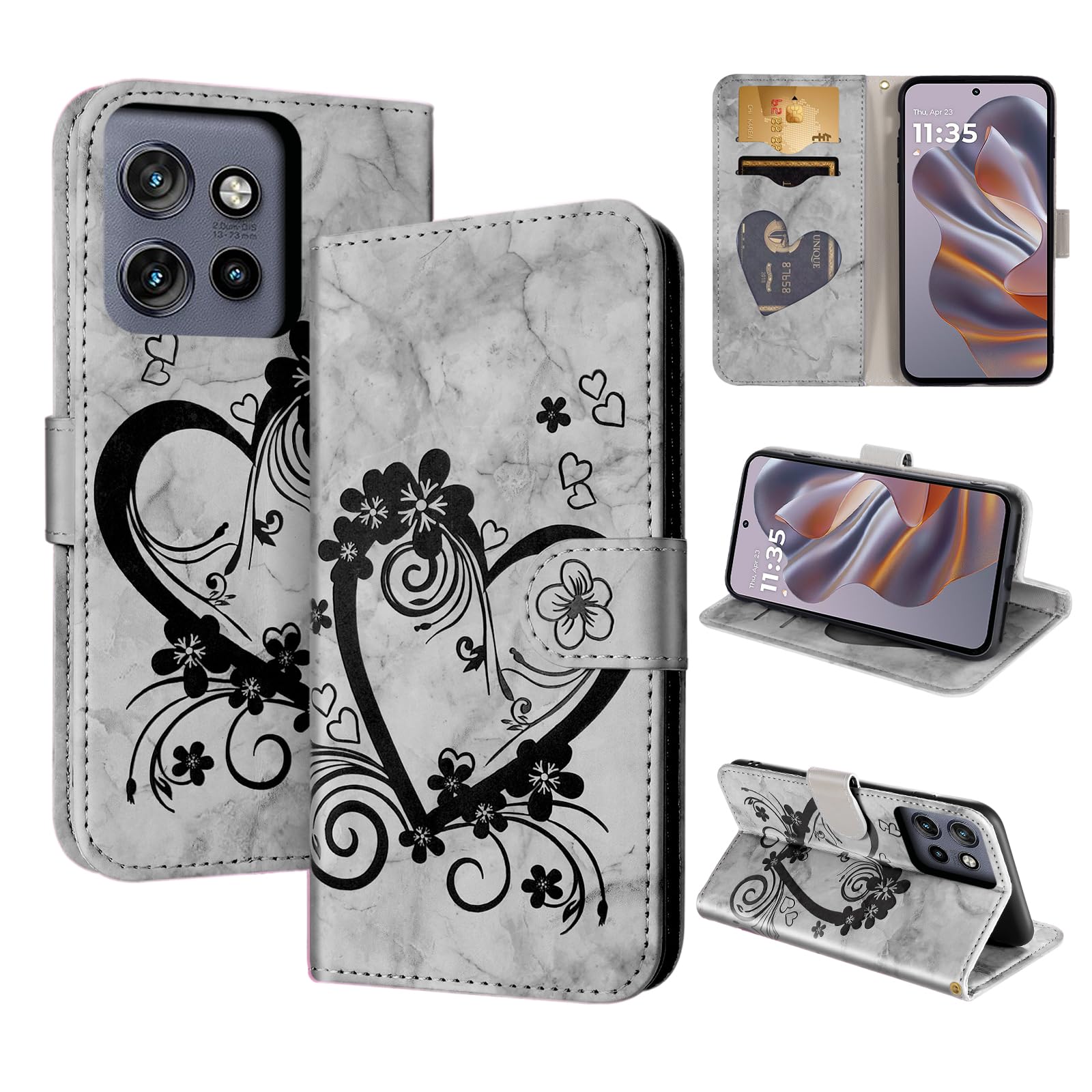 CASAFUNY Motorola Edge 50 Neo 5G PU Leather Flip Case - Wallet Card Slot Flip Case - Protective Cover - Black