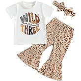 Eadrioss Toddler Baby Girl Birthday Outfit Wild One/Two Wild/Three Wild/Four Wild Romper Shirt Leopard Bell Bottoms