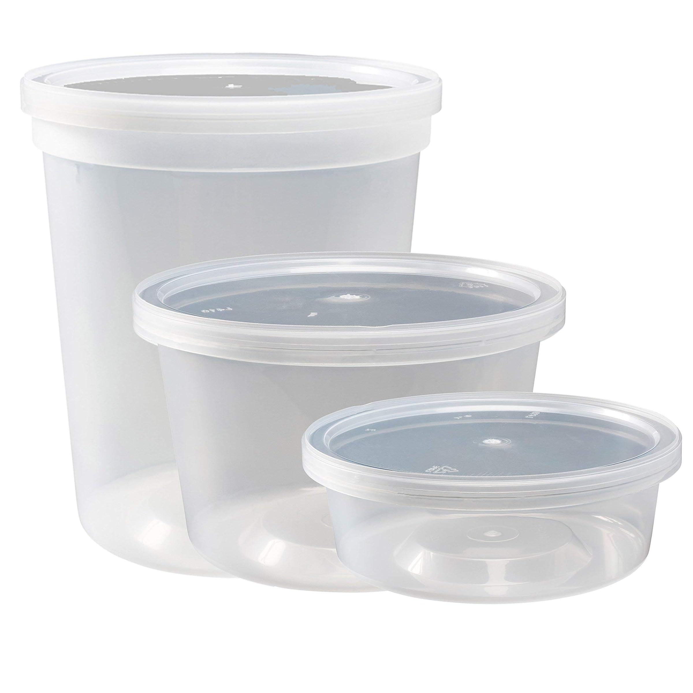 (44 Sets) - DuraHome Deli Containers Combo Pack, 240ml, 470ml, 950ml Round Leakproof Food Storage Containers with Lids, 44 Sets, BPA-free Clear Takeout Microwaveable, Dishwasher and Freezer Safe Reusable