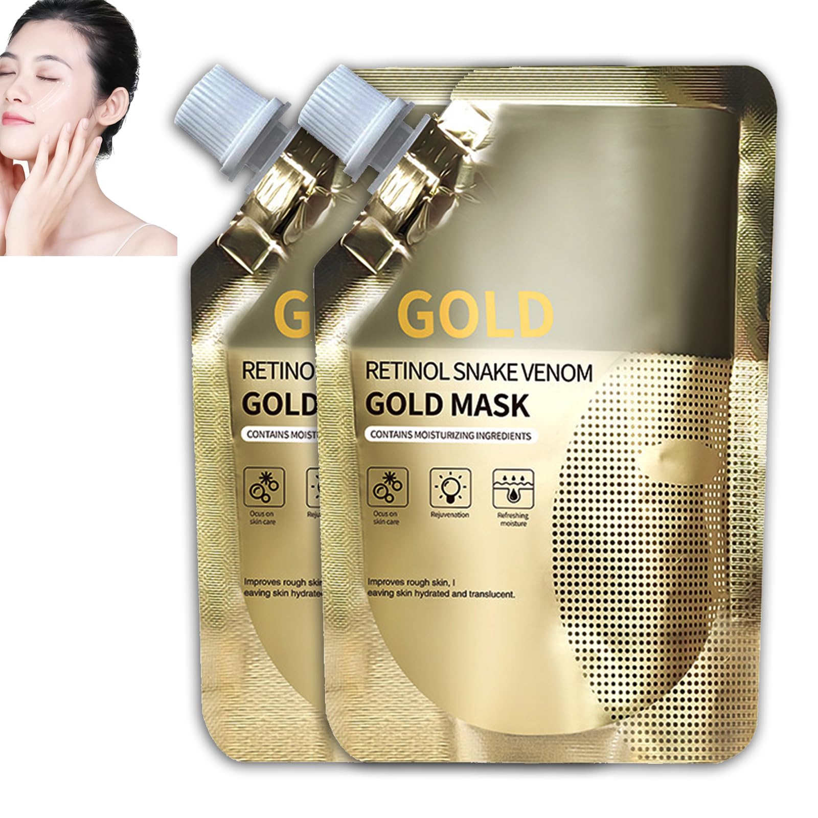 Retinol Snake Venom Gold Mask,Gold Mask Huasurv,Anti-Aging Gold Face Mask,Rejuvenating Gold Peel off Mask for Deeply Cleans Moisturizing Skin for All Skin Types (2PC)