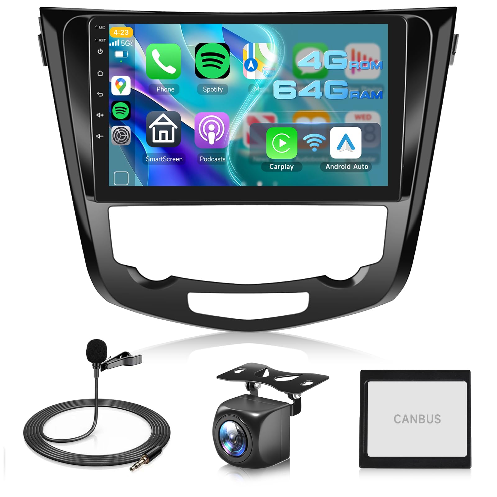 Photo 1 of 4G+64G Android Stereo for Nissan Rogue X-Trail Qashqai 2014-2018 Radio Upgrade 10.1 Inch Touch Screen Head Unit, Car Stereo with Wireless Carplay Android Auto GPS WiFi DSP Bluetooth FM RDS Backup Cam