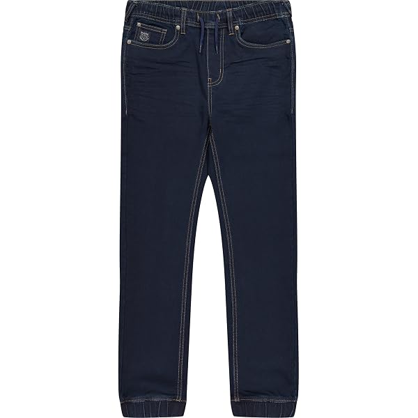 Adigau Boys' Cuffed Jeans – Elastic Waistband With Drawstring, Denim Jogger Sweatpants, Casual School Trousers In Blue