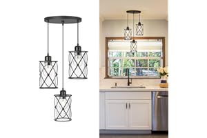 Osimir 3 Light Pendant Lighting, Black Industrial Dining Room Light Fixtures Modern Cluster Pendant Light with Clear Glass, Adjustable Farmhouse Ceiling Hanging Lights for Kitchen Island, CH9176BK3
