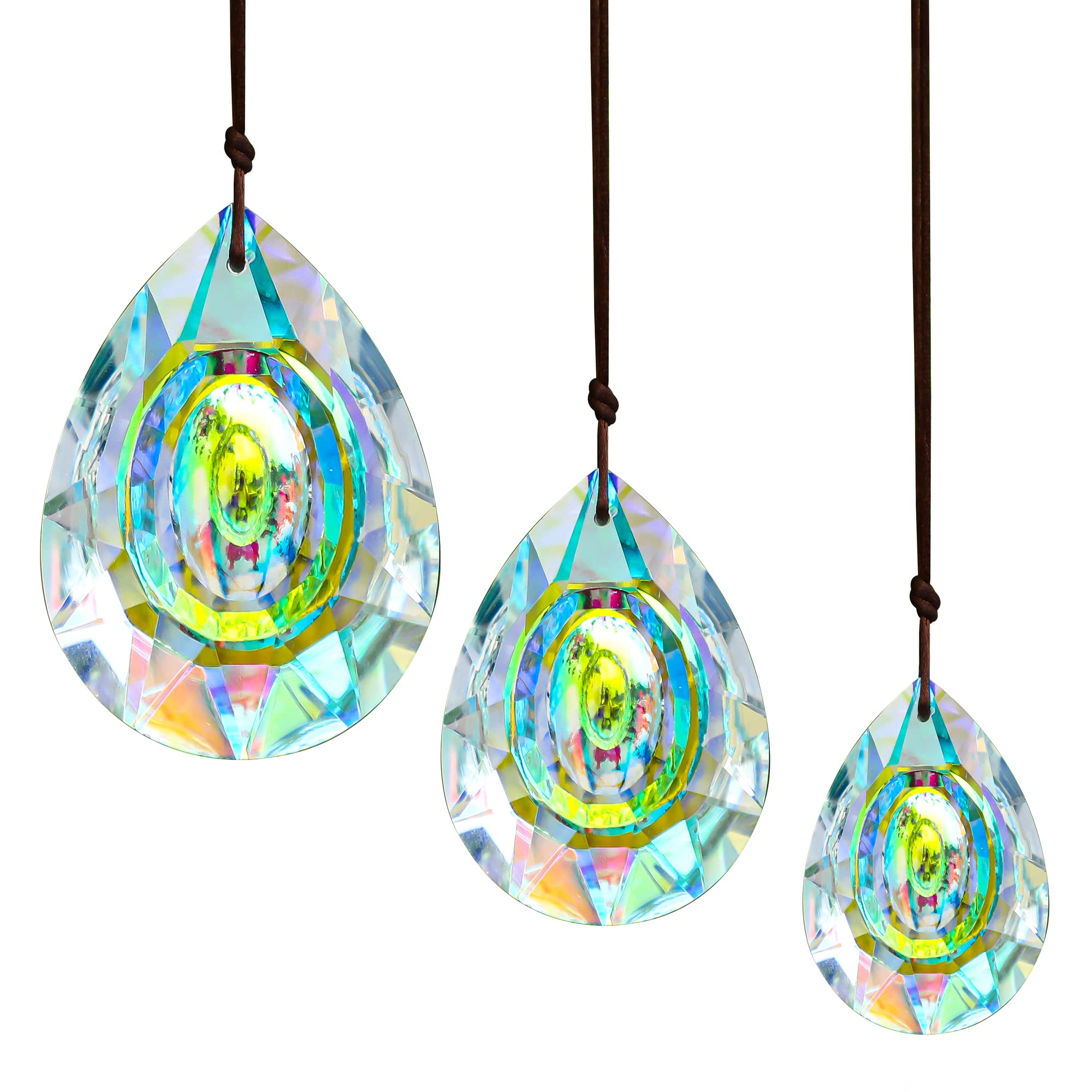 H&D Hyaline & Dora Crystal Prism Sun Catcher for Window, Hanging Glass Prism, Suncatcher Pendant for Home Garden Decoration, 76 mm/63 mm/50 mm Chandelier Prism, Pack of 3