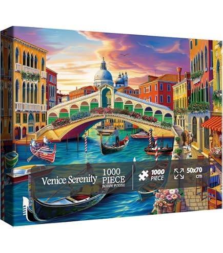 Venedig Puzzle 1000 Teile – Italien Landschaft Mit Sonnenuntergang & Café, 70x50 Cm Für Erwachsene