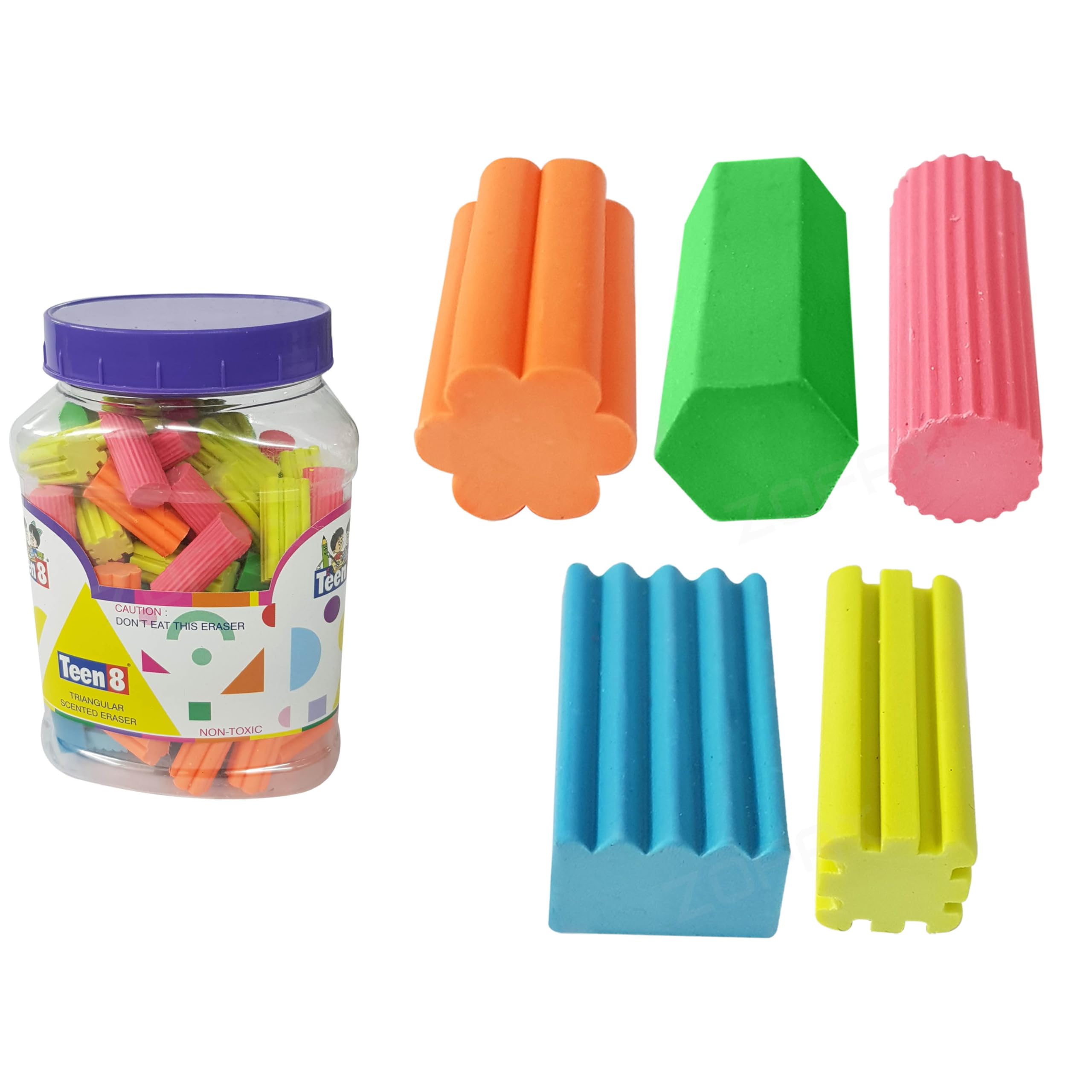 ZOFAX Teen8 Novelty Coloured Erasers, Medium, Pack of 100, Multipack, Pencil Rubber Erasers, Perfect for School Home Office Classroom Teacher Supplies
