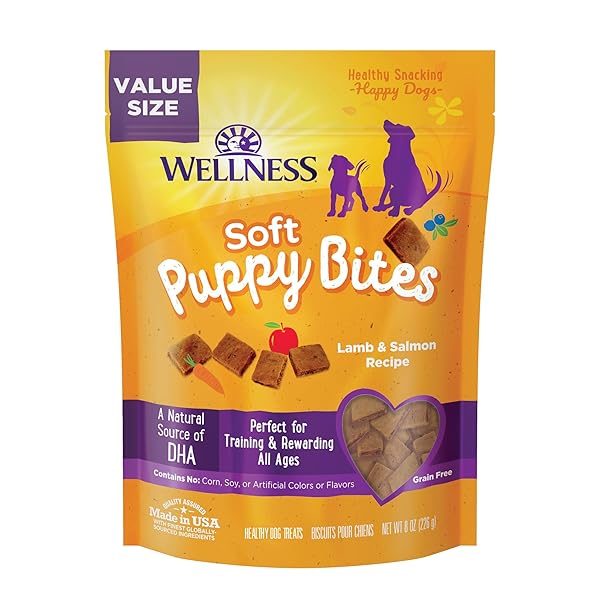 WELLNESS PUPPY TREATS, NATURAL, TRAINING TREAT, GRAIN FREE, SOFT LAMB & SALMON (8 OUNCE BAG)