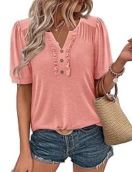 KISSMODA Women's Tunic Tops Casual V Neck Short