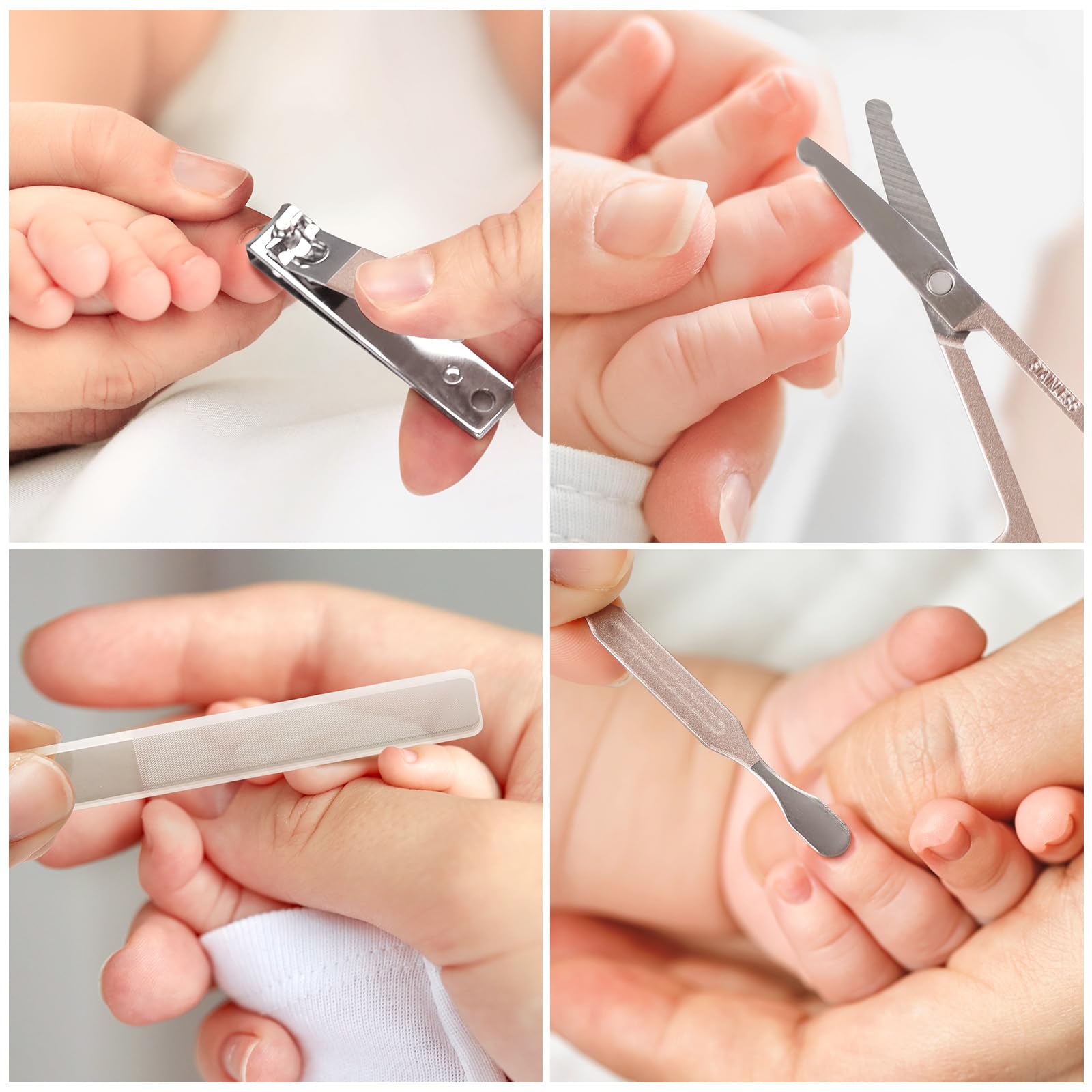 haakaa Baby Nail Clippers, 6-in-1 Baby Nail Care Kit with PU Storage Case, Nail Scissor, Cuticle Pusher, 2 Nail Files, Nail Clipper & Tweezer, Baby Manicure Set for Babies, White